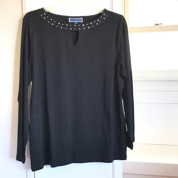 KAREN SCOTT 100% Cotton Silver Studded Neckline Black Top Women’s Plus Size 2X - Picture 1 of 16